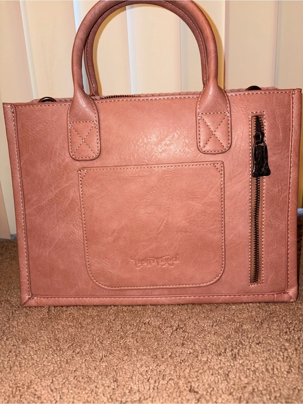 Dusty Rose Laser-Cut Floral Satchel with Detachable Strap